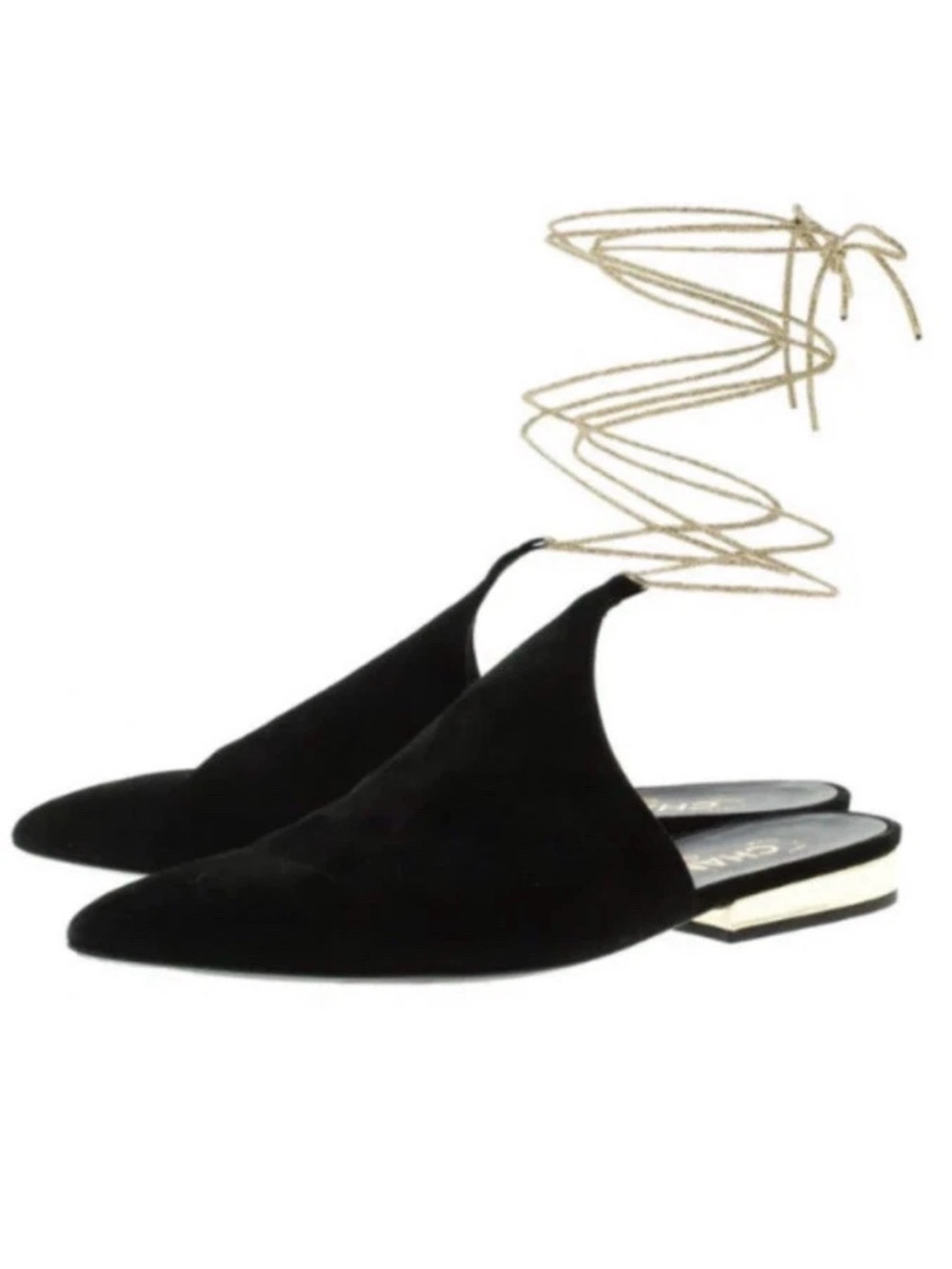 CHANEL Black Suede Pointed Lace-Up Flats (2015 Dubai Collection)